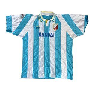 Mizuno Atletico Madrid Soccer Jersey 1998 FIFA Turquoise & White Stripes